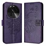 For OPPO Find X6 Embossed Butterfly Leather Phone Case(Dark Purple)