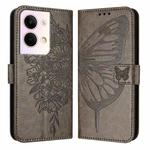 For OPPO Reno9 5G / Reno9 Pro 5G Embossed Butterfly Leather Phone Case(Grey)