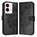 For OPPO Reno9 5G / Reno9 Pro 5G Embossed Butterfly Leather Phone Case(Black)