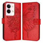 For OPPO Reno9 5G / Reno9 Pro 5G Embossed Butterfly Leather Phone Case(Red)