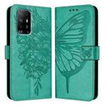 For OPPO A95 4G Global / Reno6 Lite Embossed Butterfly Leather Phone Case(Green)