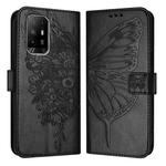 For OPPO A95 4G Global / Reno6 Lite Embossed Butterfly Leather Phone Case(Black)