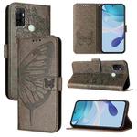 For OPPO A32 2020 4G / A53 2020 4G Embossed Butterfly Leather Phone Case(Grey)