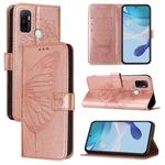 For OPPO A32 2020 4G / A53 2020 4G Embossed Butterfly Leather Phone Case(Rose Gold)