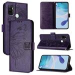 For OPPO A32 2020 4G / A53 2020 4G Embossed Butterfly Leather Phone Case(Dark Purple)