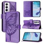 For OPPO Reno12 5G Global Embossed Butterfly Leather Phone Case(Light Purple)