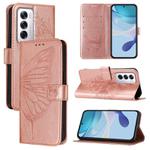 For OPPO Reno12 5G Global Embossed Butterfly Leather Phone Case(Rose Gold)