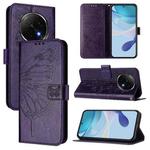 For OPPO A5 Pro China Embossed Butterfly Leather Phone Case(Dark Purple)