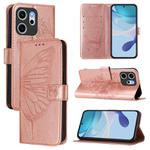 For OPPO Reno14 F 5G Embossed Butterfly Leather Phone Case(Rose Gold)