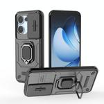 For OPPO Reno13 5G Global Sliding Camshield TPU + PC Shockproof Phone Case with Holder(Black)