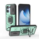 For OPPO Reno13 5G Global Sliding Camshield TPU + PC Shockproof Phone Case with Holder(Green)