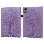 For Lenovo Tab M11 / Xiaoxin Pad 11 2024 Tree & Deer Embossed Leather Tablet Case(Purple)