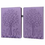 For Amazon Kindle Paperwhite 5 2021 Tree & Deer Embossed Leather Tablet Case(Purple)