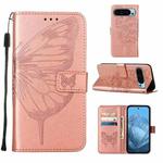 For Google Pixel 9 Embossed Butterfly Leather Phone Case(Rose Gold)