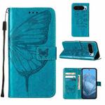 For Google Pixel 9 Embossed Butterfly Leather Phone Case(Blue)