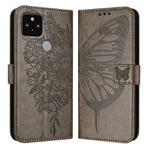 For Google Pixel 5 Embossed Butterfly Leather Phone Case(Grey)
