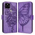 For Google Pixel 5 Embossed Butterfly Leather Phone Case(Purple)