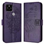 For Google Pixel 5 Embossed Butterfly Leather Phone Case(Dark Purple)