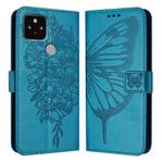 For Google Pixel 5 Embossed Butterfly Leather Phone Case(Blue)