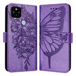 For Google Pixel 5 XL / Pixel 4a 5G Embossed Butterfly Leather Phone Case(Purple)