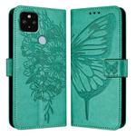 For Google Pixel 5 XL / Pixel 4a 5G Embossed Butterfly Leather Phone Case(Green)
