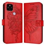 For Google Pixel 5 XL / Pixel 4a 5G Embossed Butterfly Leather Phone Case(Red)