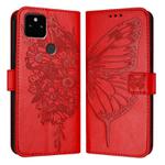 For Google Pixel 5a 5G Embossed Butterfly Leather Phone Case(Red)