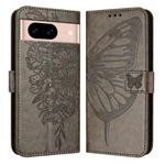 For Google Pixel 8a Embossed Butterfly Leather Phone Case(Grey)