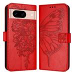 For Google Pixel 8a Embossed Butterfly Leather Phone Case(Red)