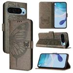 For Google Pixel 9 Pro XL Embossed Butterfly Leather Phone Case(Grey)