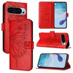 For Google Pixel 9 Pro XL Embossed Butterfly Leather Phone Case(Red)