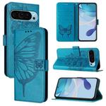 For Google Pixel 9 Pro XL Embossed Butterfly Leather Phone Case(Blue)