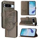 For Google Pixel 8 Pro Embossed Butterfly Leather Phone Case(Grey)