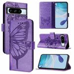 For Google Pixel 8 Pro Embossed Butterfly Leather Phone Case(Purple)