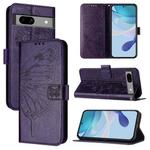 For Google Pixel 7a Embossed Butterfly Leather Phone Case(Dark Purple)