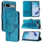 For Google Pixel 7a Embossed Butterfly Leather Phone Case(Blue)