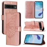 For Google Pixel 7 Pro Embossed Butterfly Leather Phone Case(Rose Gold)