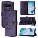 For Google Pixel 7 Pro Embossed Butterfly Leather Phone Case(Dark Purple)