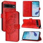 For Google Pixel 7 Pro Embossed Butterfly Leather Phone Case(Red)