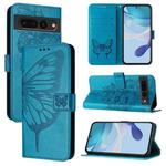 For Google Pixel 7 Pro Embossed Butterfly Leather Phone Case(Blue)