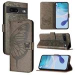 For Google Pixel 7 Embossed Butterfly Leather Phone Case(Grey)