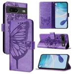 For Google Pixel 7 Embossed Butterfly Leather Phone Case(Purple)
