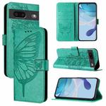 For Google Pixel 7 Embossed Butterfly Leather Phone Case(Green)