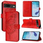 For Google Pixel 7 Embossed Butterfly Leather Phone Case(Red)