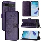 For Google Pixel 6a Embossed Butterfly Leather Phone Case(Dark Purple)