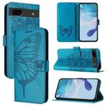 For Google Pixel 6a Embossed Butterfly Leather Phone Case(Blue)