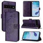 For Google Pixel 6 Pro Embossed Butterfly Leather Phone Case(Dark Purple)