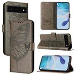 For Google Pixel 6 Embossed Butterfly Leather Phone Case(Grey)