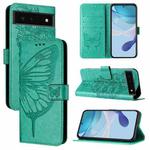 For Google Pixel 6 Embossed Butterfly Leather Phone Case(Green)