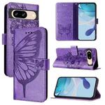 For Google Pixel 8 Embossed Butterfly Leather Phone Case(Purple)